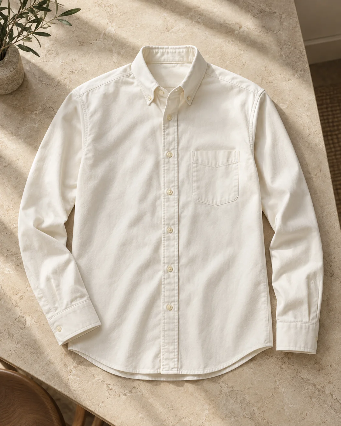 Premium white shirt arranged on a warm stone surface